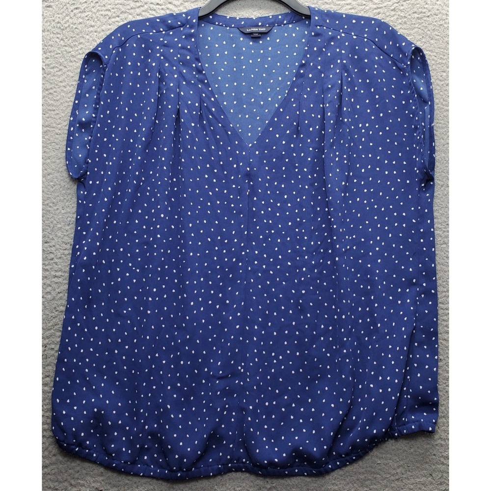 Lands' End Blouse Top Womens 2XL Multi Polka Dot Cap-Sleeve Gathered Elastic Hem